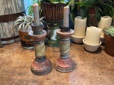 antique wood hand painted Candlesticks - 1700's picture