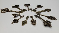 Vintage Skeleton Keys Charm Set 12 Different Styles Antique Bronze picture