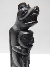 AUTHENTIC ARGILLITE ANTIQUE ALASKA HAIDA NW COAST INDIAN HAND CARVED TOTEM POLE picture