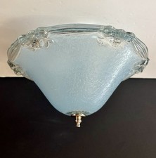 Vintage 1930’s-1940’s Art Deco Semi Flush Blue Glass Ceiling Light Fixture picture