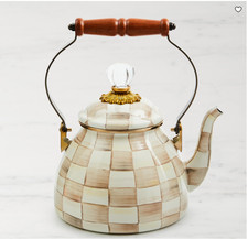 MacKenzie-Childs Mocha Check Tea Kettle Stovetop Teapot Kitchen Decor picture