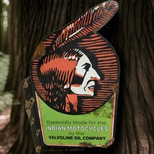 Vintage Indian Motorcycles Porcelain Sign Flanged Double Sided Harley Gas Oil  picture