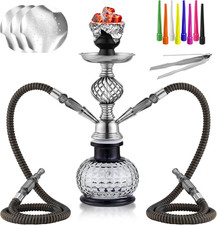 12'' Hookah Set 2 Hose Hookah Set With Everything - Modern Shisha Hookah Glass V picture