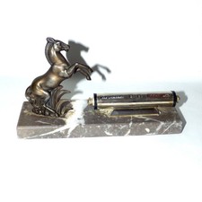 Vintage French Art Deco Desk Perpetual Calendar Spelter Horse Marble Base 1930s picture
