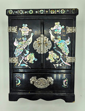 Japanese Vintage Black Lacquer Mother of Pearl Inlay Musical Jewelry Box picture