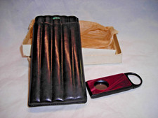 NEW BLACK LEATHER CIGAR HOLDER FOR 5 PANATELA CIGARS RIGID/HARD MADE IN SPAIN picture