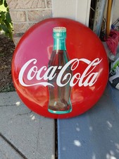 c.1950s Original Vintage Coca Cola Button Sign Metal 24 Inch AM43 Bottle Coke  picture