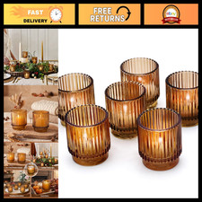 Vintage Glass Tealight & Amber Votive Candle Holders Set of 6 - Rustic Boho Deco picture
