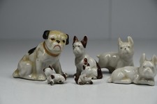 6 Vintage Miniature Bulldog Puppy Figurine Statues Dollhouse Fairy Garden picture