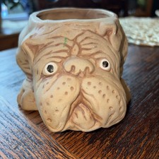 Vintage Brown English Bulldog Planter Textured Pottery Kitschy Cute picture