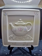 Vintage Pfaltzgraff Tea Rose Square Teapot Trivet Wall Plaque 8.5