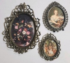 Ornate Rococo Style Antique Brass Frame With Floral Still Life Italy Made 5- 10” picture