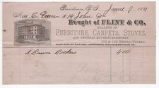 1881 FLINT CO BILLHEAD FURNITURE CARPETS STOVES HOUSE WARE PROVIDENCE RI picture