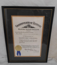 1987 COMMONWEALTH OF KENTUCKY COMMISSION of a KENTUCKY COLONEL, Framed picture