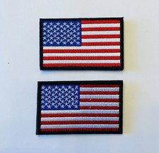 2 PC - USA AMERICA FLAG RED WHITE AND BLUE BLACK BORDER HOOK & LOOP PATCHES picture
