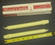 Vintage Pair of Blessed Candles Taper 9.5” Tall Cathedral Candle Co. *Box Damage picture