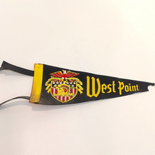 Vintage West Point Military Academy Felt Pennant Flag Black Yellow Crest picture
