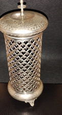 Vtg Brass Indian Candlestick Holder 12” Cylindrical Piller Lattice Design Footed picture