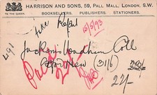 Harrison and Sons Booksellers London Queen Victoria Stamp 3x5