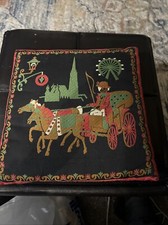 Vintage Austrian German Folk  Red White Tapestry Pillow Reversible 10” picture