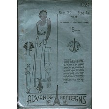 Vintage 1930s Advance 1024 Sewing Pattern Tennis Frock & Jacket Bust 32 Size 14 picture
