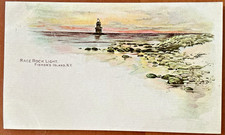 FISHERS ISLAND, NY, Race Rock Lighthouse VIEW ON RARE 1897 PIONEER POSTAL CARD picture