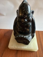 Vintage Royal Order Of Jesters Billiken Metal With Alabaster Base Statue picture