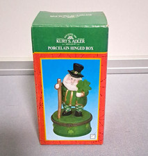 Kurt S. Adler Porcelain Hinged Leprechaun Trinket Box Shamrocks w/ Box picture