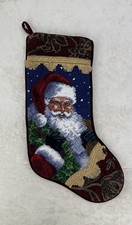 Vtg Needlepoint Christmas Stocking Santa Claus With Glasses 17