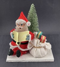 VTG Santa Clause Figure Felt Plastic Face Faux w/ Sack of Gifts MCM Decor Japan picture