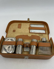 Vintage Mens Leather Travel Toiletry Grooming Shaving Kit Case 1950s Mirror Glas picture