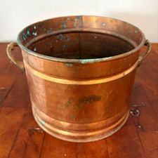 Vintage Copper Planter Bucket Tub with Brass Handles, Copper Construction picture
