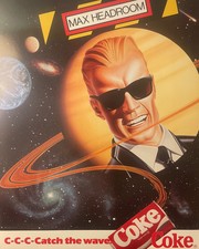 Vintage 1986 Max Headroom Coca-Cola Poster 🚀 Catch the Wave Space Ad Litho picture