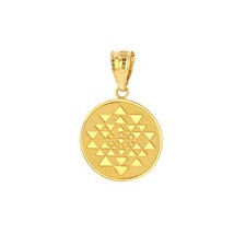 Solid 14k Yellow Gold Sri Yantra Chakra Sacred Geometry Talisman Pendant picture