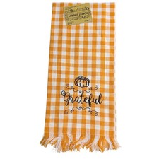 Robert Stanley Orange Grateful Check Thanksgiving Napkins Towel NEW Set of 6 picture