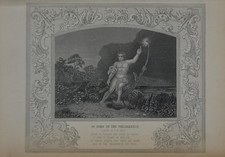 Antique Religious Art St. John in the Wilderness 1860 Christian History picture