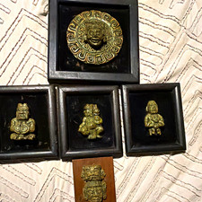 Vintage Zarebski Mexico Crushed Malachite Aztec Art Set (5pc) picture
