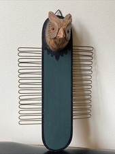 VTG Owl Wooden Display Cards Photos Carved Glass Eyes Wall Mount Halloween Fall picture