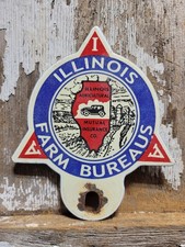 VINTAGE FARM BUREAU PORCELAIN SIGN OLD ILLINOIS FARMING FARMER FARM TAG TOPPER picture