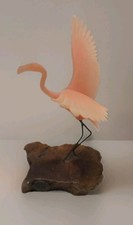 John Perry Vintage Pink Flamingo Sculpture Burl Wood Base Art picture