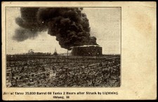 Postcard IL Oblong Illinois Oil Tank on Fire After Lightning Strike c1910 F10 picture