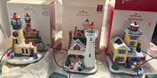 Lot of 3 Hallmark Holiday Lighthouse Ornaments 2012 2015 2019 w/ Boxes Untested picture