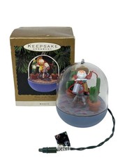 VTG 90s Hallmark Magic Ornament Home On The Range Santa Cowboy Boxed Collectible picture