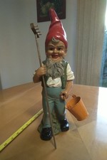 Vintage Heissner Garden Gnome West Germany Terra Cotta Pottery with Bucket Rake picture