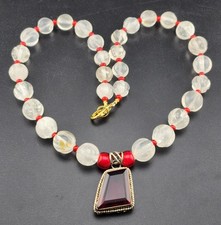 Vintage Old Himalayan Tibeten Pumkin Crystal Beads Necklace With Pandant picture