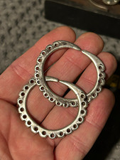 HISTORIC NAVAJO SILVER FLAT HOOP EARRINGS HAND POUNDED INGOT COIN SILVER  picture