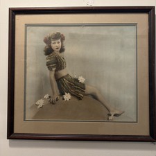 GORGEOUS Vintage Colorized Photograph 21” X 23”Young Girl Flowers 1940’s 50’s picture