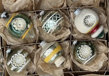VTG Shiny Brite Made In USA Indent Mica Tornado Finial Stencil Glass Ornaments picture