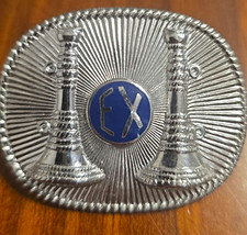 Vintage Fire Dept Cap Badge Obsolete Ex Fire Captain 2 Horns Bugles Screw Back picture