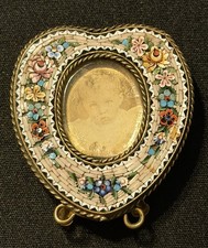 Vintage Italian Micro Mosaic Heart Miniature Picture Frame Floral Antique picture